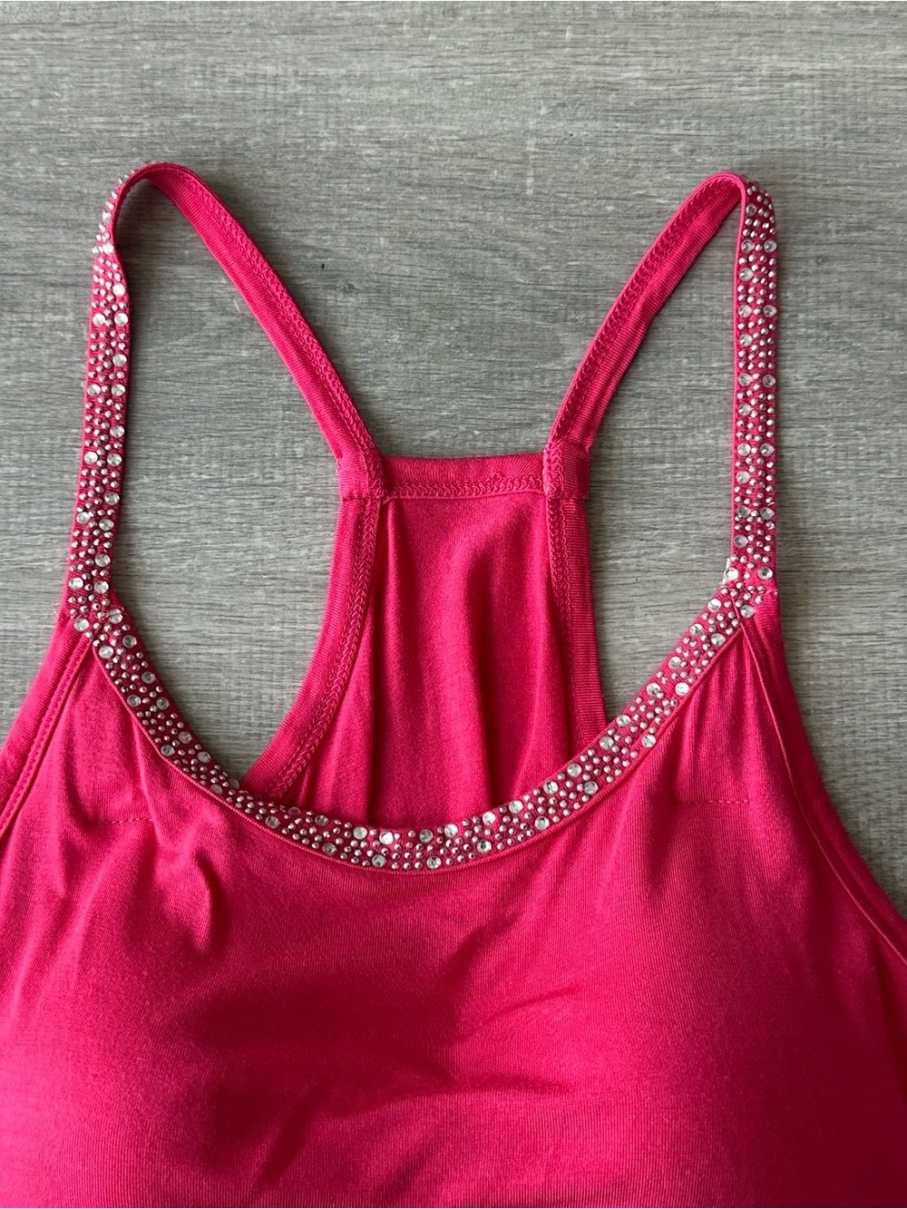 Women’s Racerback Tank Top Pink Rhinestone with padding - Picture 2 of 5